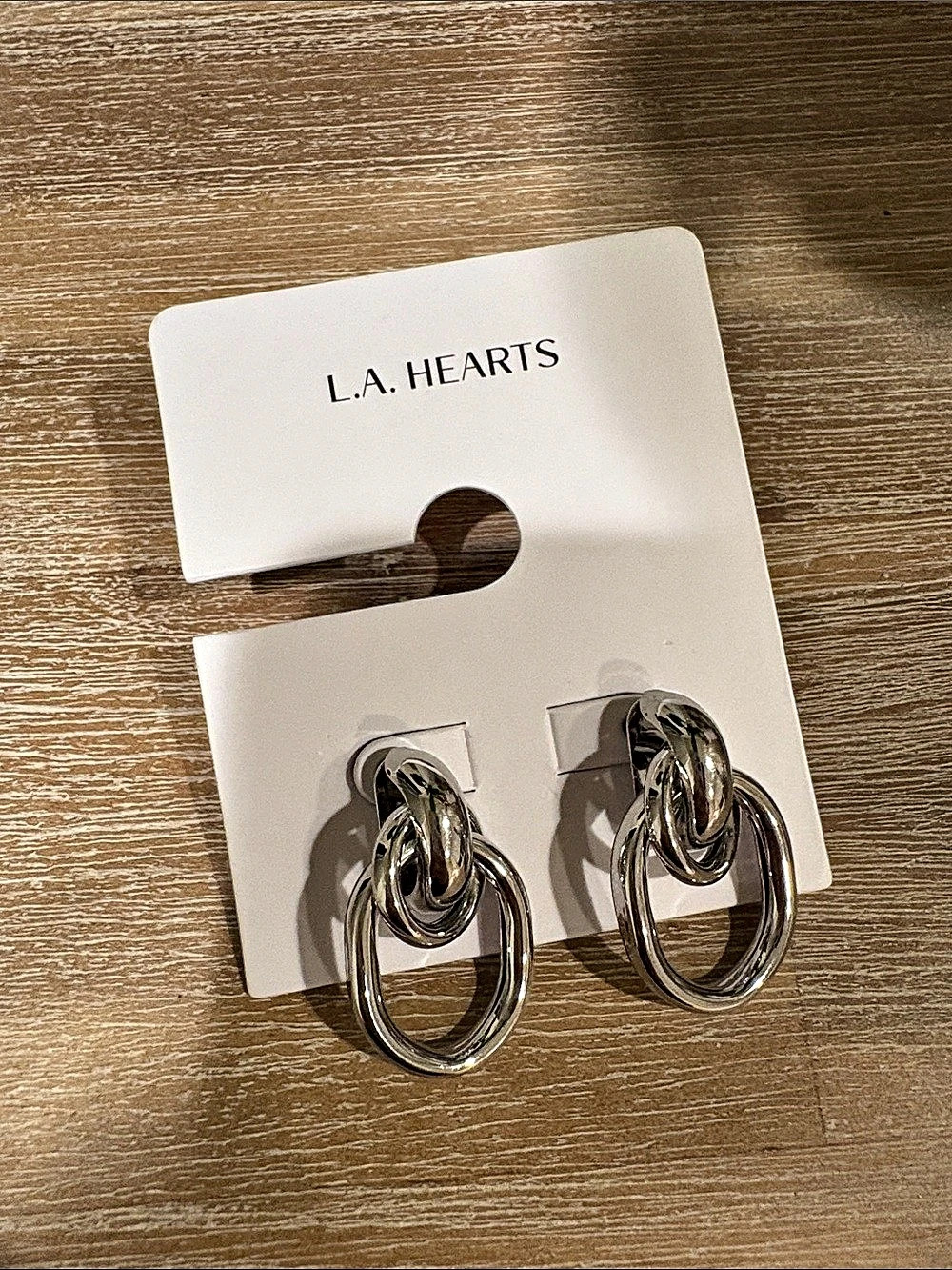 L.A. HEARTS Silver Oval Drop Earrings NWT